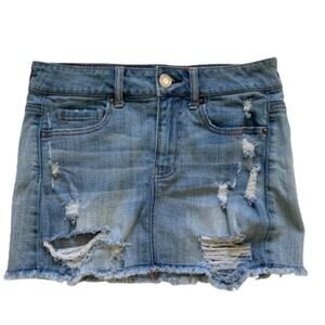 American Eagle Skirt Super Stretch Distressed Jean Mini Skirt Size 4